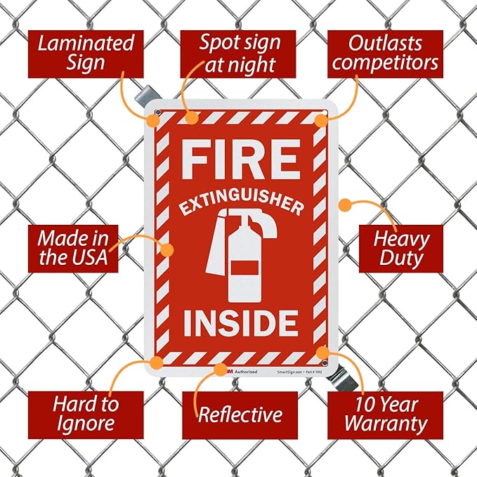 SmartSign - U1-1060-RD_7x10 "Fire Extinguisher Inside" Label | 7" x 10" 3M Reflective Laminated Vinyl 10" x 7" Reflective Vinyl Label