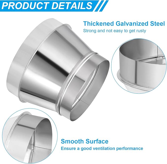 PATIKIL 12 Inch to 10 Inch Round Duct Reducer Increaser Connector, Galvanized Steel Air Duct Adapter Pipe Fitting for Bathroom Kitchen Inline Ventilation Systems, Silver Tone