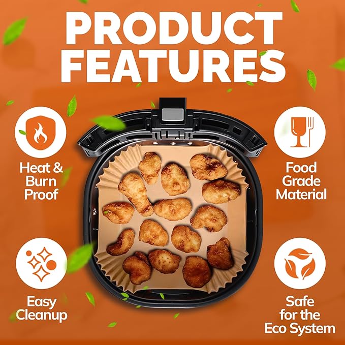 6.5 inch Square Air Fryer Liners Disposable Parchment Paper Liner Airfryer 3-5 QT Basket inserts Filter Sheets EXTRA THICK 40 GSM - Pack of 125