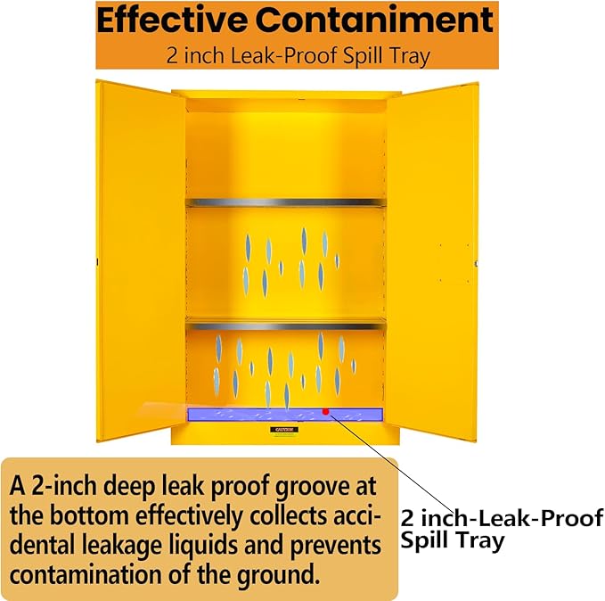 73" H × 49" D × 23" W Chemical Flammable Storage Cabinet Galvanized Steel Material, Adjustable Shelf Height Safe Thick Fireproof Cabinet Yellow