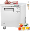 VEVOR 28" W Commercial Freezer Worktop, 7.4 Cu. Ft Undercounter Freezers with/Casters, <0~-8℉>Defrost Frozen Prep Table, Single Door Stainless Steel Food Frozen Prep Station for Restaurant, Diner