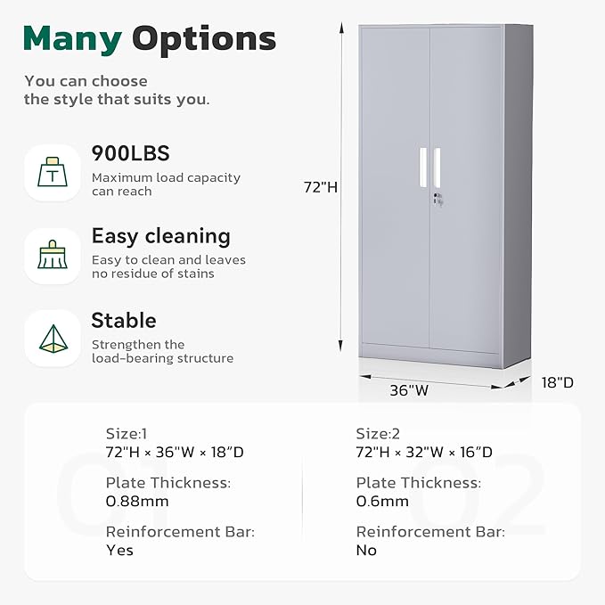 Greenvelly Metal Garage Storage Cabinet with 2 Doors and 4 Adjustable Shelves, 72”H Steel Lockable Storage Cabinet,Tall Metal Cabinet Locking File Cabinet for Office,Home, Garage, Gym, School