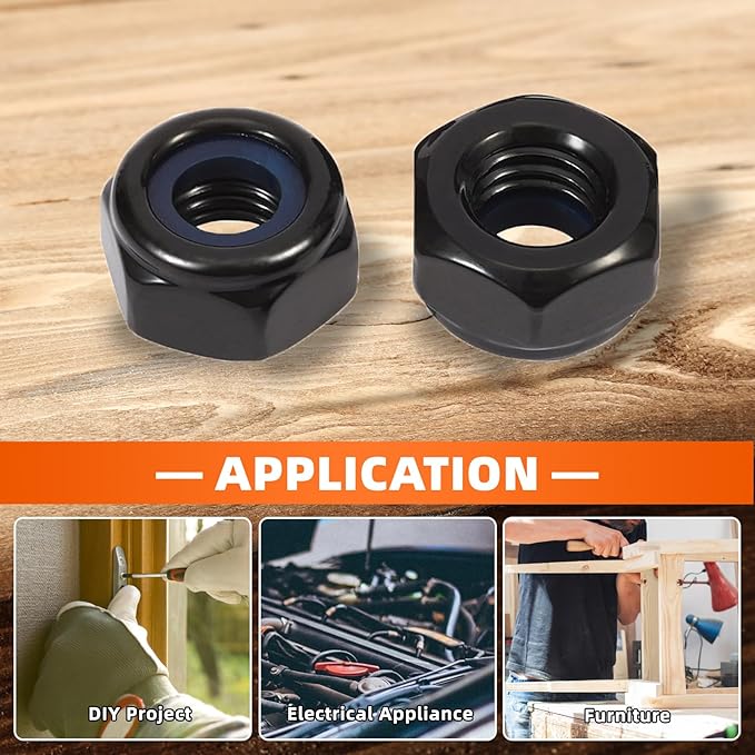 MewuDecor 1/2-13 Nylon Insert Hex Lock Nuts Locknuts, 304 Stainless Steel 18-8, Black Oxide, 25 PCS