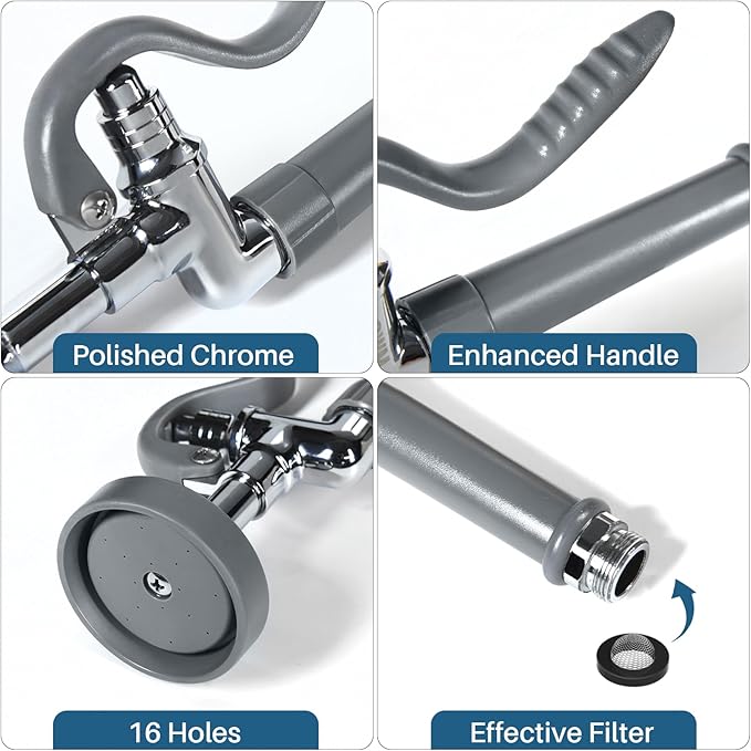 Dishwash Pre Rinse Sprayer for Kitchen: BESTJEEF Commercial Sink Faucet Spray Valve Head Replacement - High Pressure Pre-Rinse Sprayer Assembly for Restaurant Cleaning