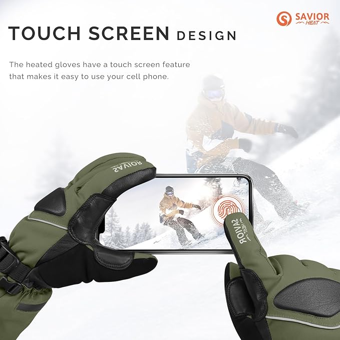 SAVIOR HEAT Heated Gloves for Men Heated Ski Gloves 10h Warm 7.4V 3000mAh Battery Thick Lining Waterproof Goatskin Palm Anti Loss Lanyard Outdoor Skiing Snowboarding for Winter