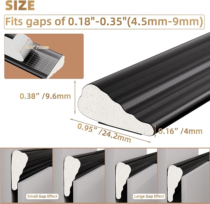 196” Wedge-Shape Foam Window Weather Stripping Door Seal Strip,Soundproofing Frame Insulation Tape for Exterior Front Door,Noise Cancelling Window Inserts,Door Gap Filler Light Blocker,Black