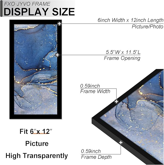 6x12 Picture Frame Set of 6, Black Frame for 6 x 12 Inch Picture Poster Photo, Light Weight and High Transparent 6 by 12 Frame for Wall - 6 Pack/Black/6"x12"
