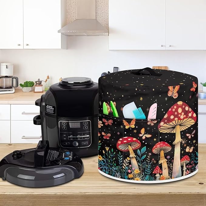 Small Appliance Covers for Air Fryer & Pressure Cooker, Appliance Dust Covers with Pockets Fits Pressure Cooker (3 Quart) and Extra Accessories - Butterfly Mushroom