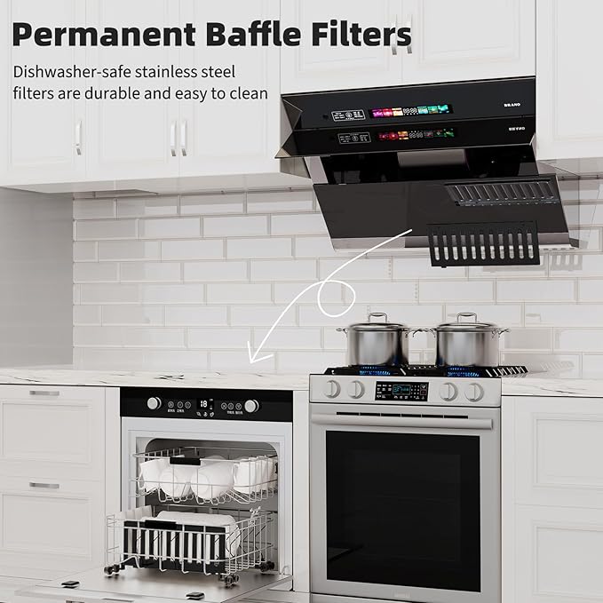BRANO Under Cabinet Range Hood 30 inch, 900CFM Vent Hood with Voice/Gesture/Touch Control Control, Unique Side-Draft Design for Modern Kitchen, Ducted/Ductless Convertible