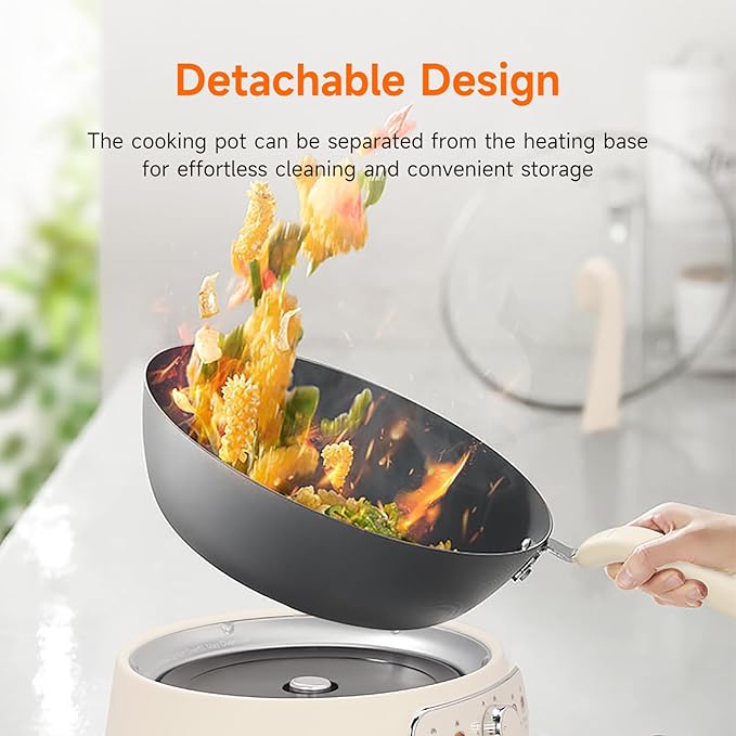Joydeem 5Qt Electric Skillet, Pure Iron Nonstick Frying Pan with Glass Lid & Steamer Rack, 1600W 3-Level Heat Control, Removable Pot, Family-Sized Cooker for Boil Steam Sauté, 11.81inch