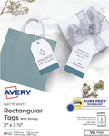 Avery® Printable Tags With Strings, Rectangle, 2" x 3 1/2", White, Pack of 96