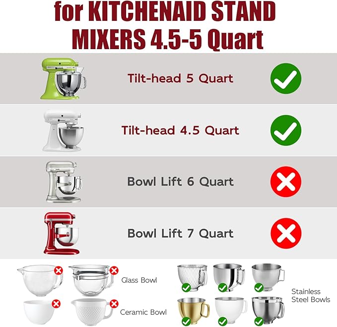 GuanQiao Silicone Bowl Liners for 5 Qt KitchenAid Mixers, 3 Liners with Lids