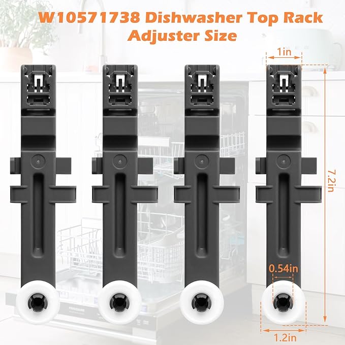 W10571738 3449627 Dishwasher Upper Dishrack Adjuster and Wheel Assembly Replacement for Whirlpool, Maytag, KitchenAid, Magic Chef Dishwasher Replace Parts PS11756470, WPW10571738, AP6023130 (4 Pack)