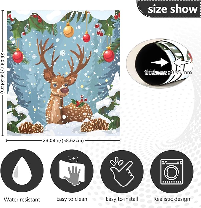 Reindeer Christmas Holly Snow Dishwasher Magnet Cover Magnet Sticker for Kitchen 23x26in Dish Washer Magnet Cover Refrigerator Magnets Panel Decal Pad