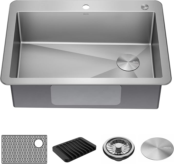 DELTA FAUCET Delta Marca 30 inch Drop-In Undermount Stainless Steel Single Bowl Kitchen Sink with Accessories