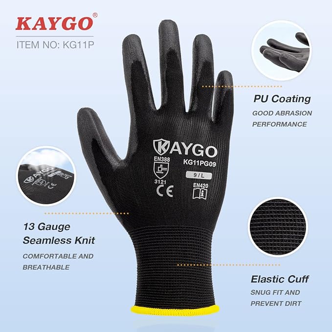 KAYGO Safety Work Gloves PU Coated-60 Pairs, KG11P Seamless Knit Glove with Polyurethane Coated Smooth Grip on Palm & Fingers, for Men and Women, Ideal for General Duty Work,Pink,Small