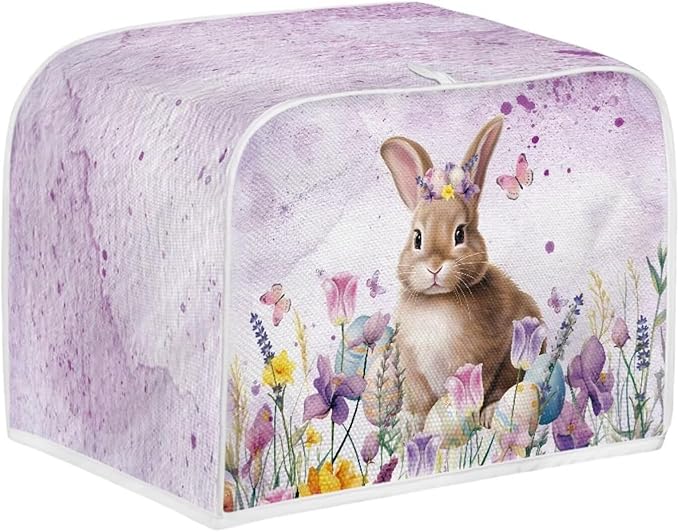 Bunny Flower Print 4 Slice Toaster Cover Fingerprint Protection Waterproof Stain Resistant Toaster Dust Protector