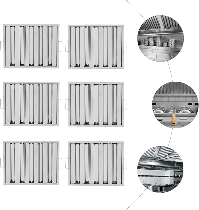 Pack of 6 Range Hood Filter, 19.5" W x 15.5" H 430 Stainless Steel Exhaust Range Hood Filter Commercial 5 Grooves Stove Hood Vent Filter Replacement for Kitchen Restaurants Silver
