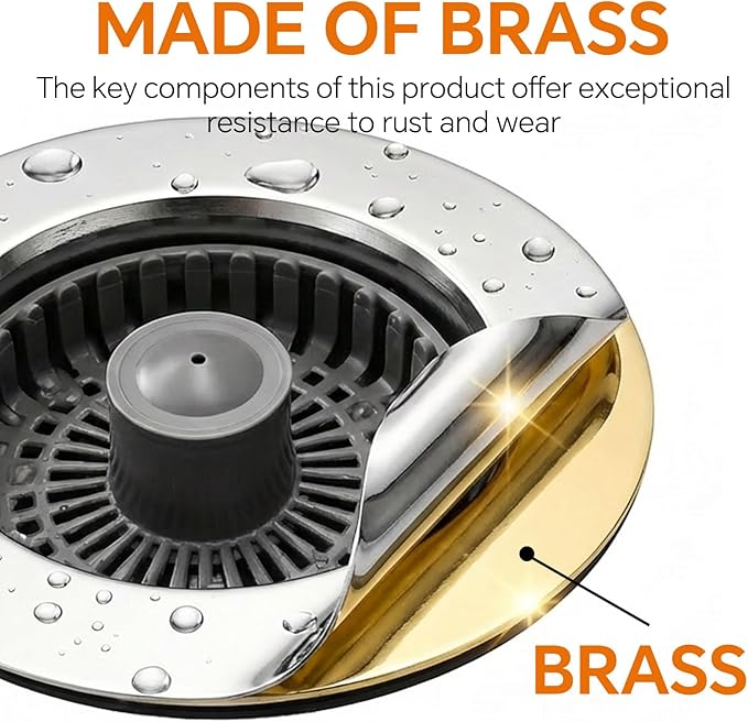 Kitchen Sink Stopper, 3 in 1 Pop Up Kitchen Sink Drain Strainer, with an Extra Basket Strainer, Sink Drain Stopper for US Standard 3-1/2 Inch, Brass Material Electroplate (Silver)