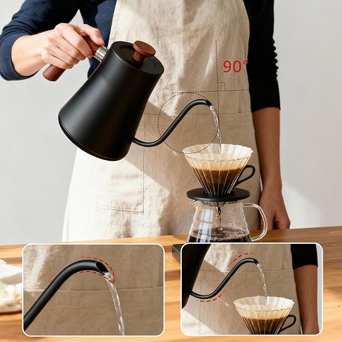 Gooseneck electric kettle,Auto Boil Detection, with Variable Temperature Control, Stainless Steel Inner, Ultra-Quiet 304 Stainless Steel,1200W Quick Heating, for Coffee, Tea & Milk, 0.9L (black)
