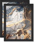 Engineered Wood 7x9 Picture Frame Set of 2, Black Frame for 7 x 9 Inch Picture Poster Photo, Light Weight 7 by 9 Frame with Wood-grain for Wall - 2 Pack/Black/7"x9"
