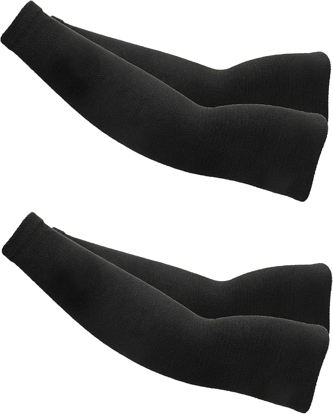Schwer 2 Pairs 15.4in Thermal Arm Warmers Knitted with Down Yarn, S920 Soft and Skin-Friendly Arm Sleeves for Men & Women, Can Be Used As Inner Liner For Cut-Resistant Arm Guards, Black