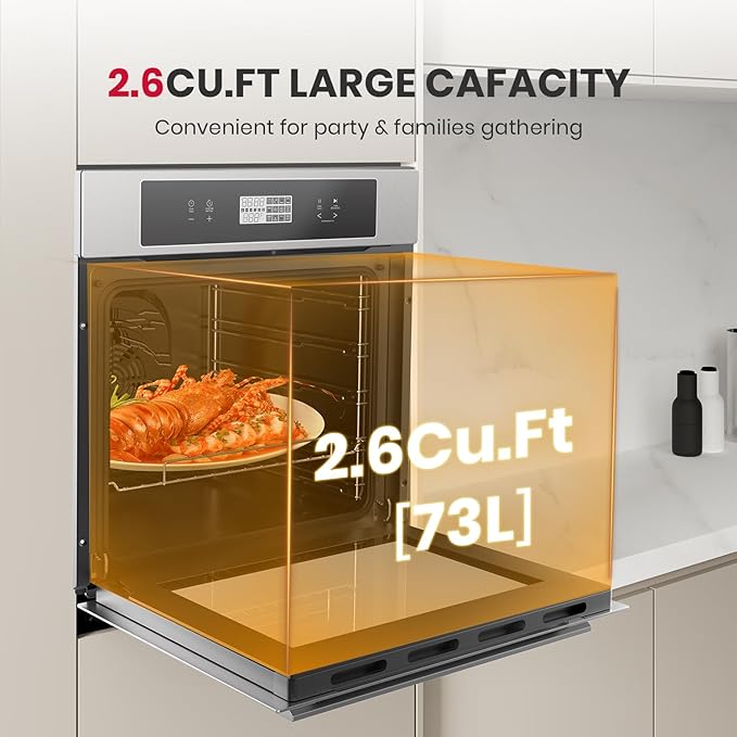 GASLAND 24 Inch Electric Wall Oven, 2.6 Cu.ft Built-in Single Wall Oven, 12 Cooking Functions, 3D Heating, Convection Oven with Rotisserie, Touch Control, Safety Lock, ETL Certified, Stainless Steel
