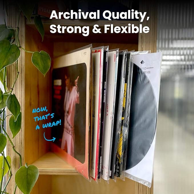 EVEO 50 Vinyl Record Sleeves Outer – Crystal Clear Outer Vinyl Sleeves LP Album Covers 12.75"x12.75" | Perfect Fit Protective 3 Mil Protection for Single & Double LPs - Archival Standard
