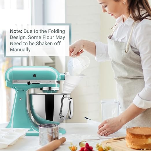 Foldable Flour Funnel for KitchenAid 4.5-5 Qt Tilt Head Stand Mixers, Silicone Funnel Stand Mixer Attachment Dishwasher-Safe