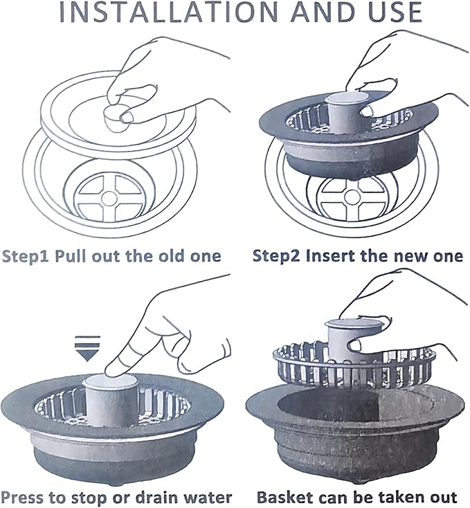 3 in 1 Pop Up Kitchen Sink Drain Strainer, with an Extra Basket Strainer, Kitchen Sink Drain Stopper for US Standard 3-1/2 Inch, Brass Material Electroplate Silver (Model E Copper Black)
