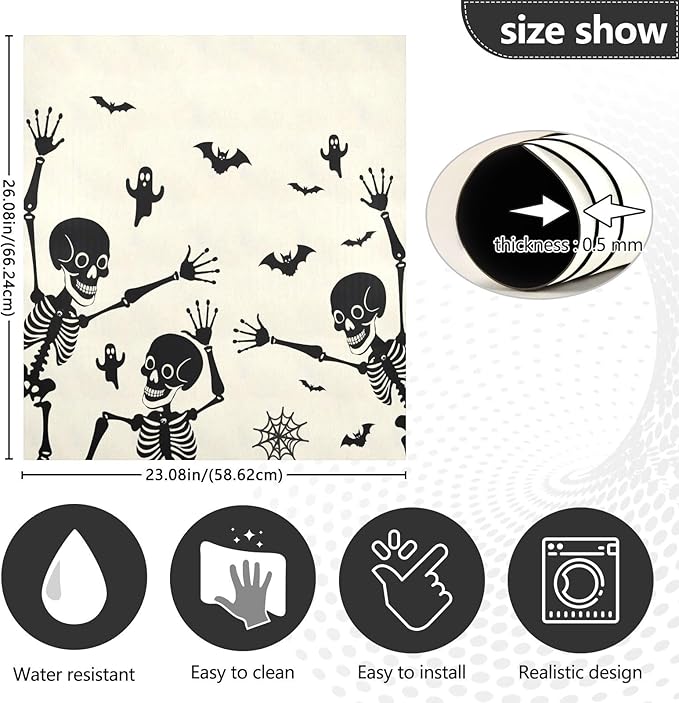 Halloween Skeleton Dishwasher Magnet Cover Panel,Skull Ghost Magnetic Dishwasher Covers Refrigerator Sticker Decal Halloween Decorative Washing Machine Cover for Home Kitchen,23x26in