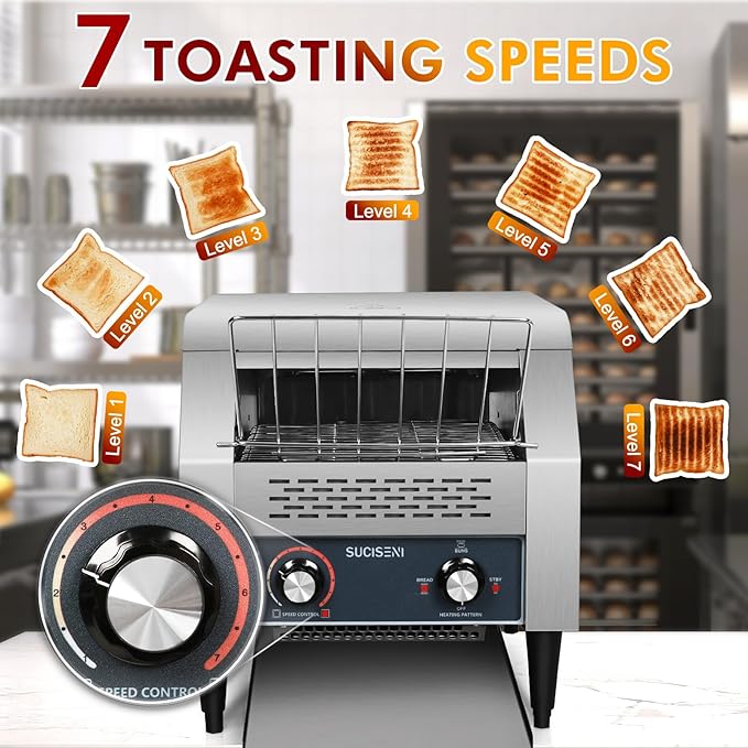 Commercial Toaster 300 Slices/Hour Industrial Conveyor Toaster 1900W Stainless Steel Restaurant Toasters for Croissants, Toast, Bun, Bagel, Bread