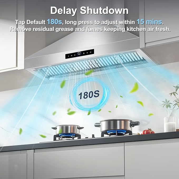 48 inch Range Hood Wall Mount, 1500 CFM with 4-Speed Gesture Sensing & Touch Control, Stainless Steel Ducted Kitchen Stove Vent Hoods with 4 LED Lights, Time Setting, Dishwasher-Safe Baffle Filters