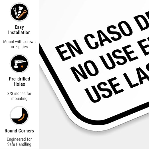 in Case of Fire Do Not Use Elevator Use The Stairs Bilingual Sign, Fire Safety Sign, 12x18 Inches, Rust Free .063 Aluminum, Fade Resistant, Made in USA