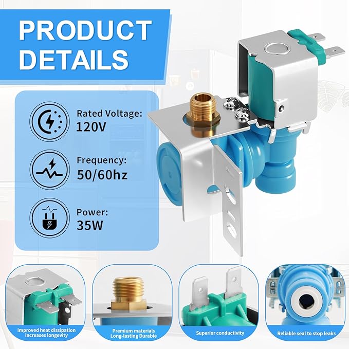 Upgraded 242252603 Refrigerator Ice Maker Water Inlet Valve, for Electrolux Frigidaire kenmore Icemaker Solenoid Valves, Replacement parts AP5671756 241803701 PS7784017 241803703 218475600 218720400