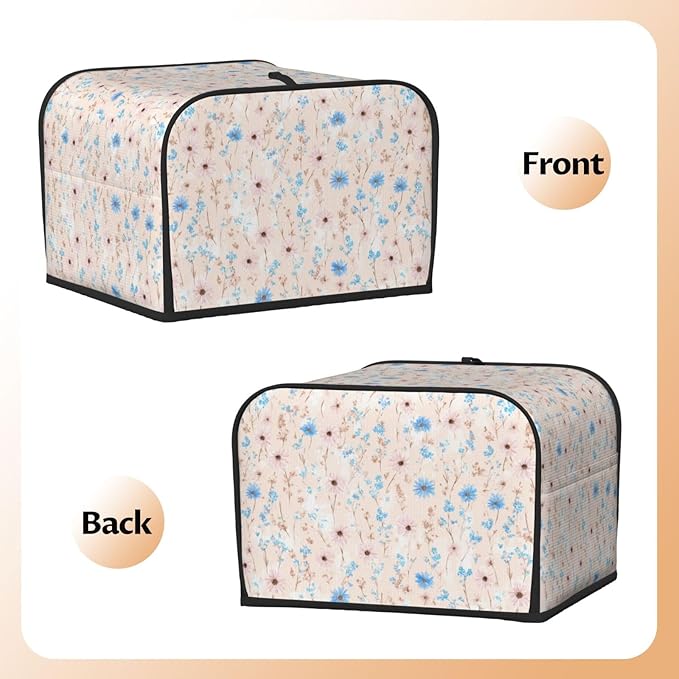 4 Slice Toaster Cover for Kitchen Wildflower Pattern Pastel Botanical Waterproof Dustproof Toaster Dust Cover with Side Pockets Decorative Universal Cover for Wide Slot Toasters Small Appliances