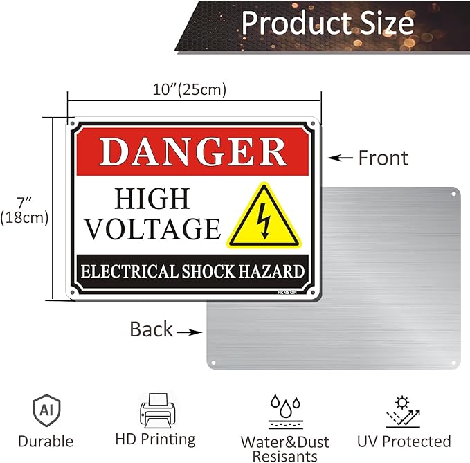 Danger High Voltage Electrical Shock Hazard Sign 2 Pack, 10 x 7 inches Rust Free Aluminum Sign, UV Protected, Fade Resistant