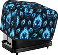 Polyester 2 Slice Toaster Dust Cover, Blue Fire Flame Skulls Fingerprint Protector with Pocket, Washable Kitchen Small Appliance Cover