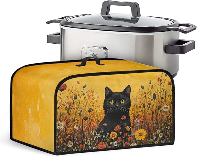 Black Cat Crock Pot 6-8 Quart Slow Cooker Dust Cover Set for Kitchen Appliances