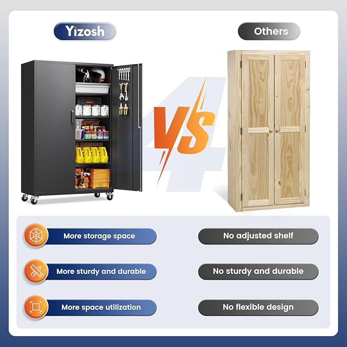 Yizosh Metal Garage Storage Cabinet with Locking Doors and Adjustable Shelves,- 71" Rolling Steel Tool Cabinet for Home Office,Garage,Warehouse