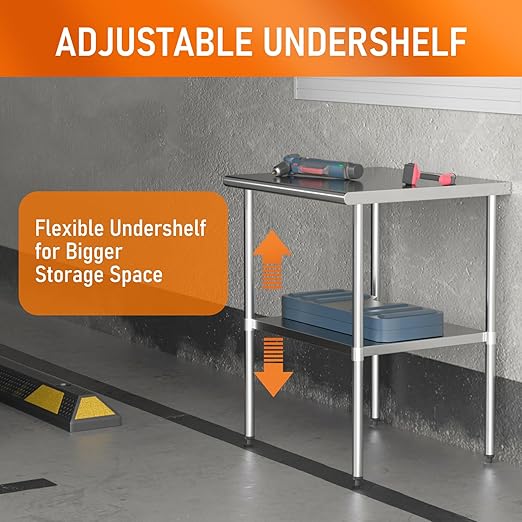 Stainless Steel Table for Prep & Work 30" X 30" inches with Adjustable Undershelf, Commercial Workstations, Utility Table in Kitchen Garage Outdoor BBQ