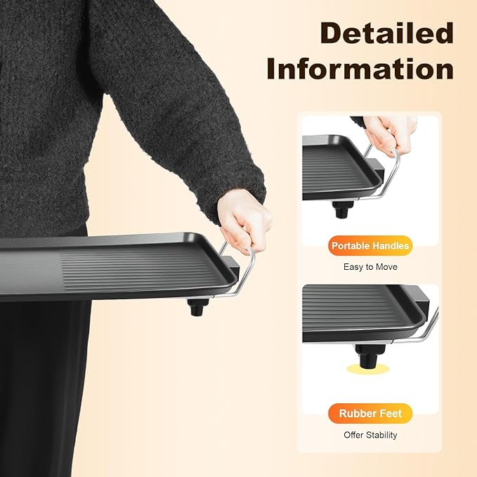 27"x11" Electric Griddle, Aluminum Alloy Teppanyaki Grill, 1500W Fast Even Heating Long Countertop Griddle, 5Gear Adjustable Tempt Non-stick Sloped Cooking Surface w/Hassle-Free Clean Up