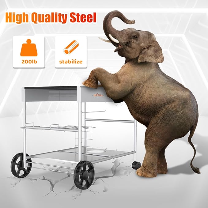 Upgraded Pizza Oven Cart Table and Table Cover for Ooni Koda/Karu/Fyra 16 & 12, Movable Thicken & Widen Rolling Kitchen Cart, Outdoor Grill Stand for Ninja Woodfire