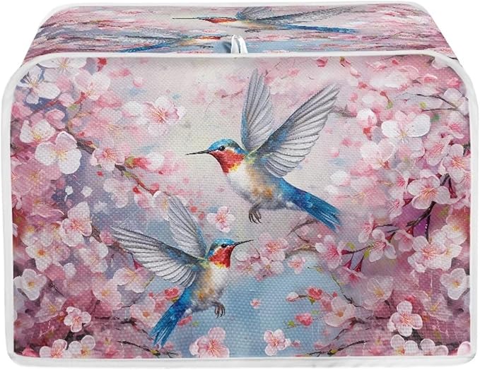 UNICEU Pink Sakura Hummingbird 4 Slice Quilted Toaster Cover, Dust-proof, Waterproof, Polyester, Small Appliance Cover