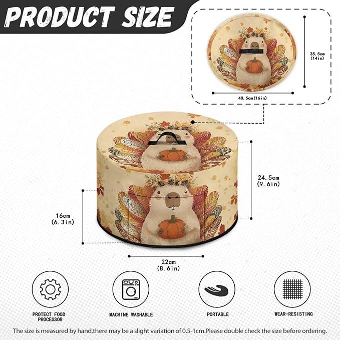 Slow Cooker Dust Cover Compatible with 6/7/8 Quart Slow Cooker Dust Proof Electric Slow Cooker Cover with Pocket for Crock Pot Thanksgiving Decor, Groundhog Turkey Pumpkin Maple Leaf Print