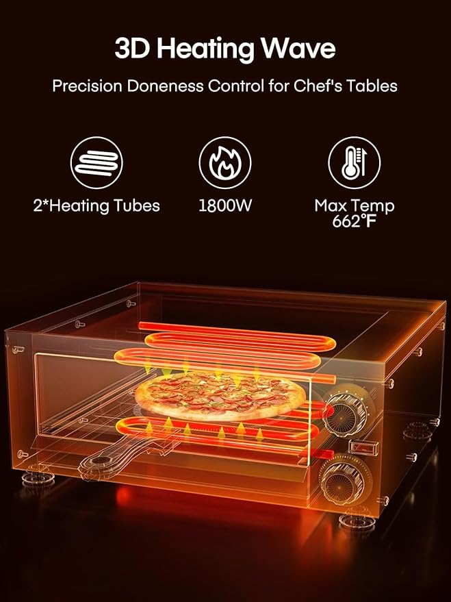 Commercial Pizza Oven, 12 Inch Pizza Oven Indoor with 662°F Max Temp, Electric Pizza Cooker with Alert Timer, 1800W Stainless Steel Pizza-Maker Machine, for Restaurant, Home, Party, Silver