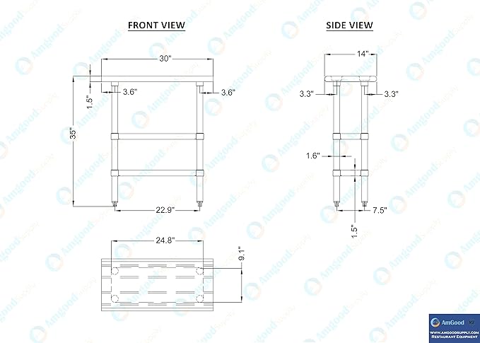 AmGood Stainless Steel Work Table with 2 Shelves | NSF | Metal Utility Table (30" Long x 14" Deep)