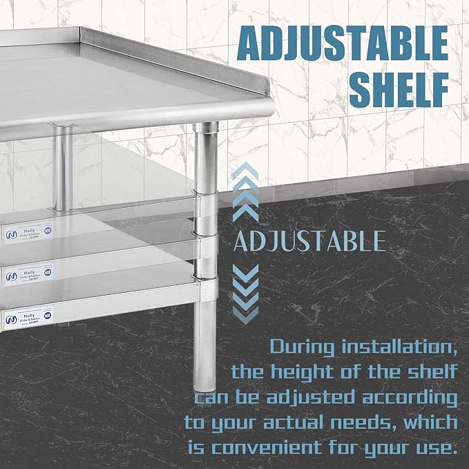 HALLY Stainless Steel Equipment Stand 28x48 Inches with Undershelf, NSF Commercial Prep & Work Table with Rear and Side Risers, Heavy Duty Grill for Kitchen, Bar, Restaurant, Home and Hotel