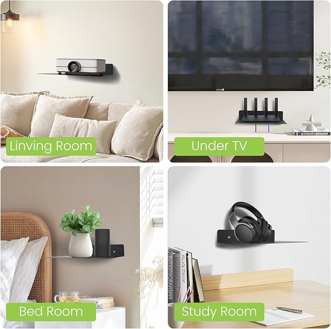 Steel Floating Shelves for Wall,Small Wall Shelf，Suitable for Bedroom, Living Room, Bathroom, Kitchen, Office (Black, 9.06x6.89 in)