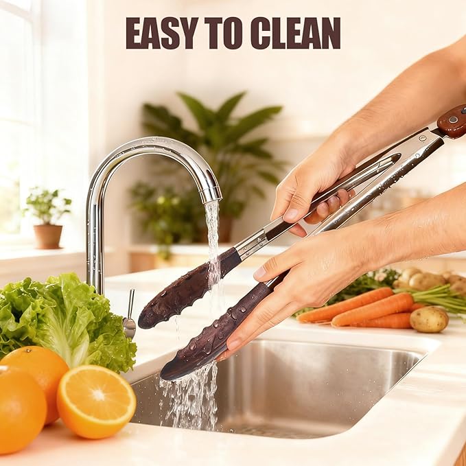 Wooden Tongs for Cooking, 15 Inch Kitchen Walnut Wood Tong with Stainless Steel Handle, Utensils for Food Serving, Salad, Toaster, Grilling, BBQ